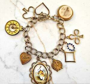 Vintage Alice in Wonderland  Charm Bracelet with White Rabbit /Novelty Charms